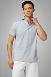 Terracotta Slub Cotton/Linen Piqué Polo Shirt, Grey, hi-res