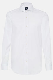 Slim Fit White Stretch Cotton/Nylon Shirt, White, hi-res