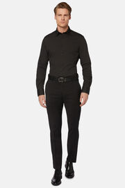 Camisa preta slim fit de algodão elástico, Black, hi-res