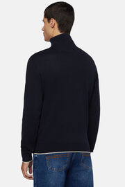Βαμβακερό πουλόβερ με μισό φερμουάρ, σε ναυτικό μπλε χρώμα, Navy blue, hi-res