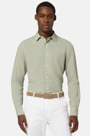 Camisa de tencel/linho verde de ajuste regular, Green, hi-res