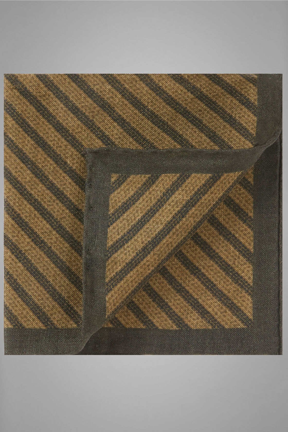 Printed Diagonal Weave Wool/Silk Pocket Square, Ochre, hi-res