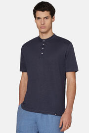 Κοντομάνικο μπλουζάκι από ελαστικό λινό ζέρσεϊ, Navy blue, hi-res