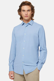 Camicia Blu In Nylon Elasticizzato Slim Fit, Blu, hi-res