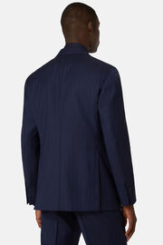 Granatowy garnitur w prążki z wełny super 130, Navy blue, hi-res