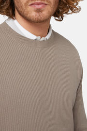 Szary, bawełniany sweter z okrągłym dekoltem, Taupe, hi-res