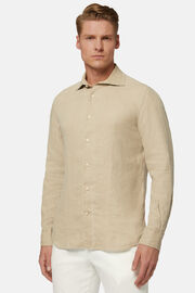 Regular Fit Beige Linen Shirt, Beige, hi-res