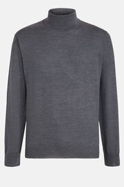 Grey Merino Wool Polo Neck Jumper, Grey, hi-res
