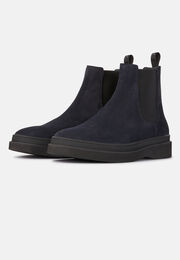 Suede leather ankle boots, Navy blue, hi-res