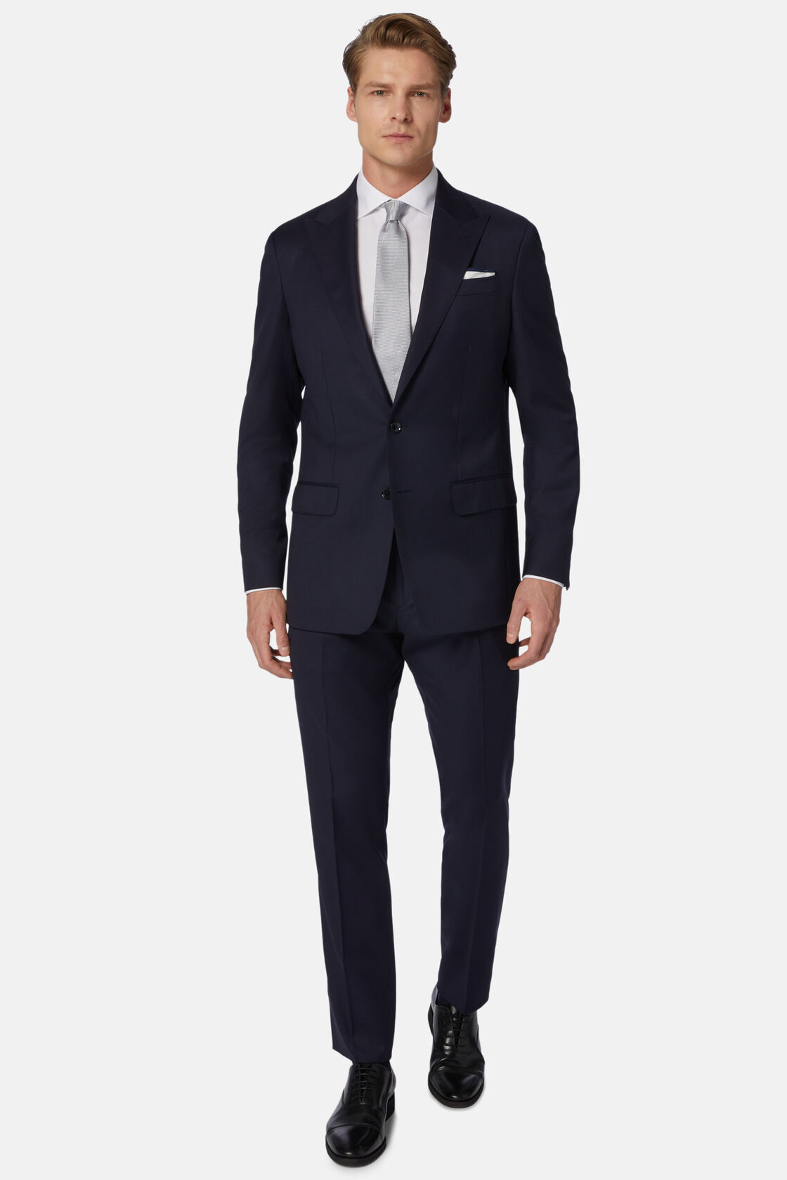 Navy Structured Stretch Wool Suit, Navy blue, hi-res