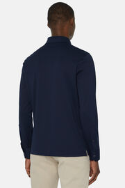 Slim Fit Poloshirt van Filo Di Scozia Piqué, Navy blue, hi-res