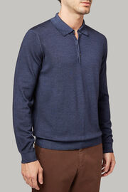 Navy merino wool knitted polo shirt, , hi-res