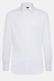 Normál szabású sávolyozott pamutból készült fehér ing, White, hi-res