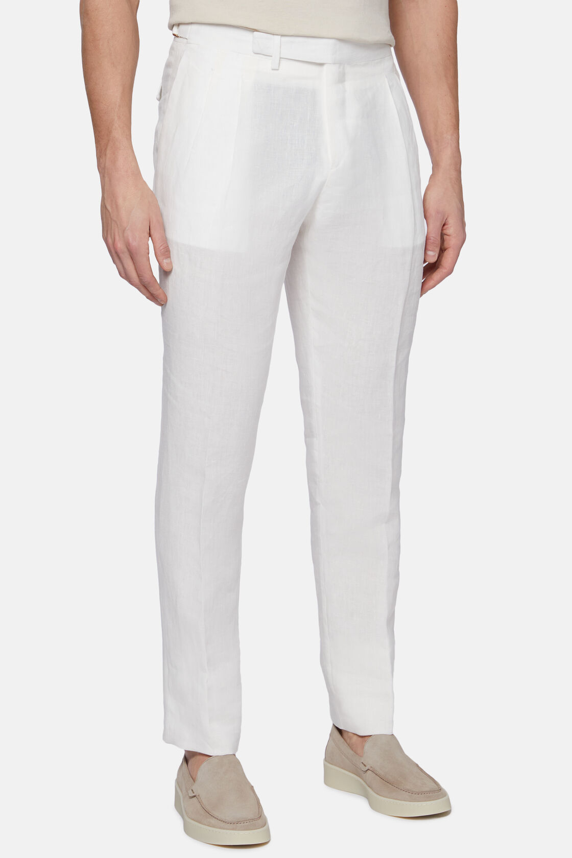 Pure Linen Pants, White, hi-res