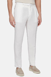 Pantaloni In Puro Lino, Bianco, hi-res