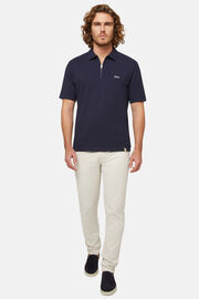 Organic Cotton Blend Piqué Polo Shirt, Navy blue, hi-res
