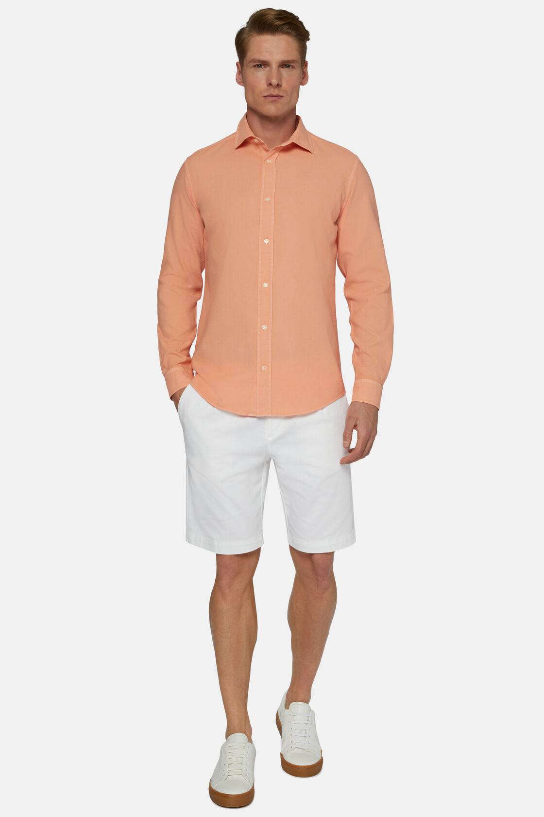 Regular Fit Papaya Cotton Shirt, Papaya, hi-res