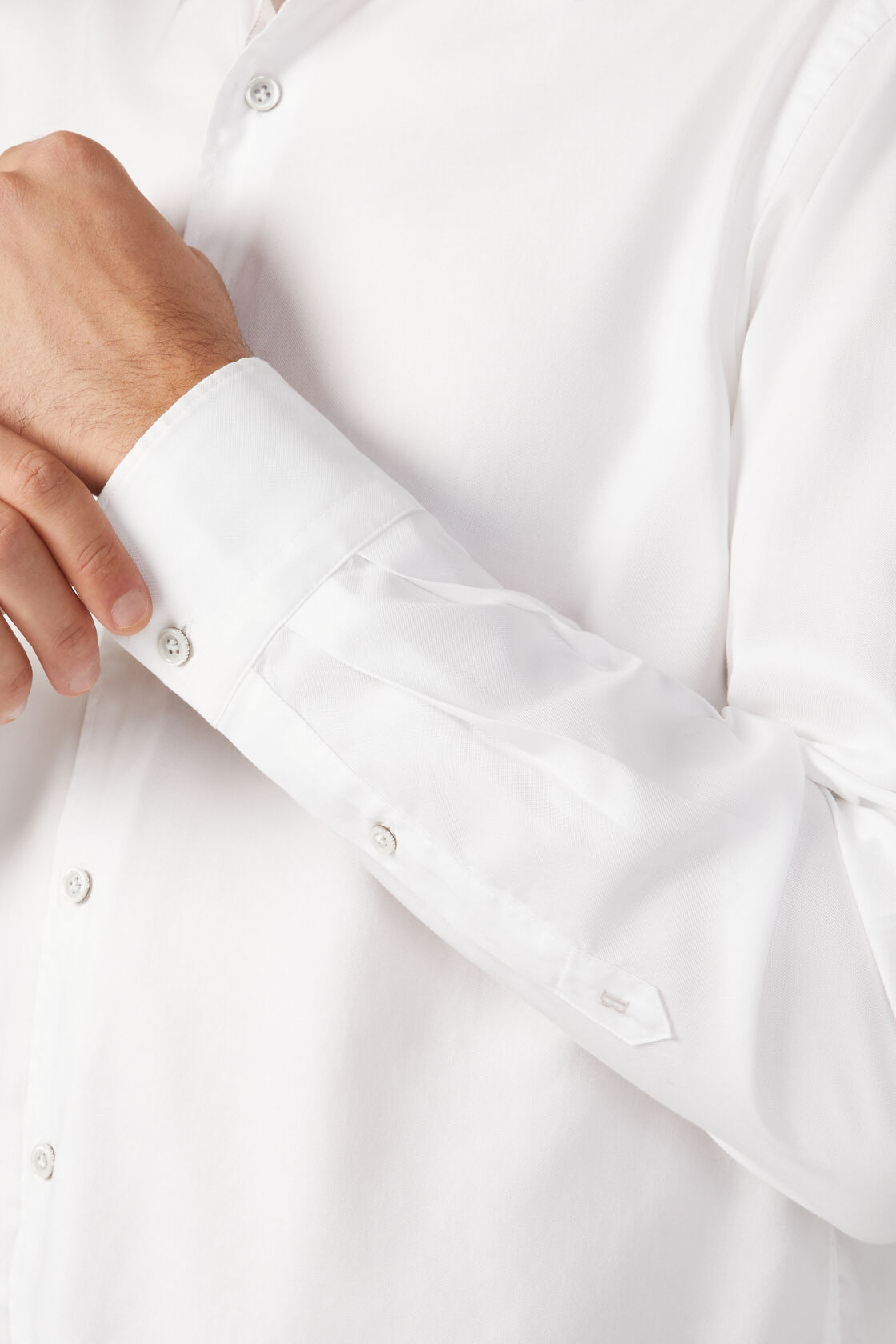 Regular Fit White Cotton AND Tencel Shirt, White, hi-res