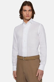 Biała koszula z lnu, fason klasyczny, White, hi-res