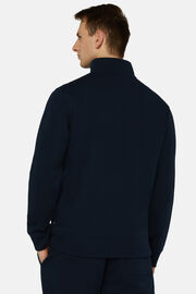 Cotton Mixed Full Zip Sweater, Azul  Marino, hi-res