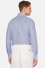 Blauw linnen regular fit pied-de-poule overhemd, Light Blue, hi-res