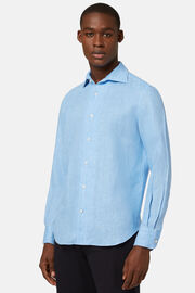 Regular Fit Sky Blue Linen Shirt, Light Blu, hi-res