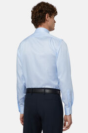 Camicia A Righe Azzurre In Twill Di Cotone Regular, Azzurro, hi-res