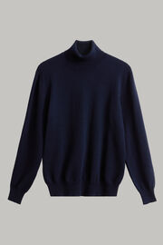 Navy polo neck pullover in cashmere, Navy blue, hi-res