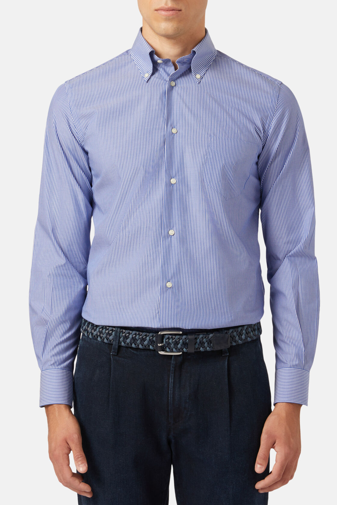 Regular Fit Blue Striped Cotton Shirt, Blue, hi-res