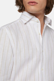 Beżowa koszula lniana w paski, klasyczny fason, Sand, hi-res