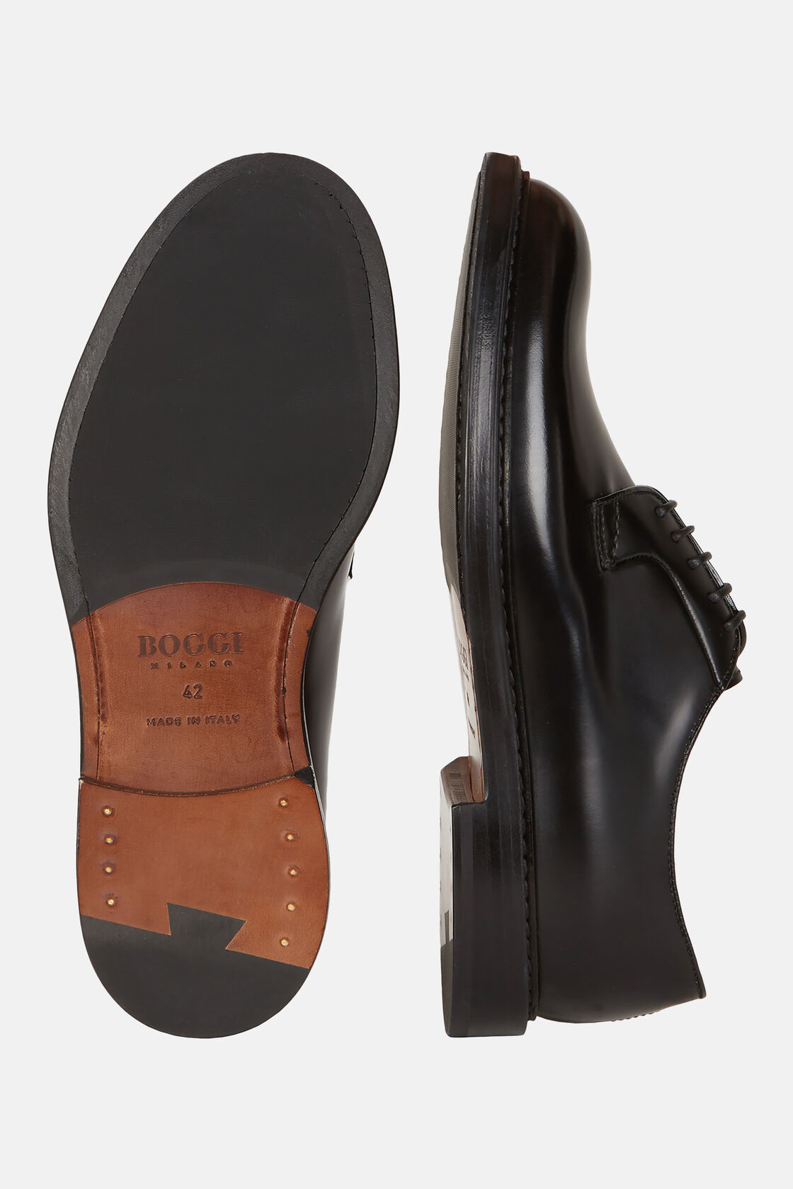 Leather Derby Shoes, Black, hi-res