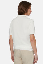 Λευκό πλεκτό μπλουζάκι τύπου πόλο από βαμβακερό κρεπ, White, hi-res