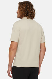 Organic Cotton Blend Piqué Polo Shirt, Beige, hi-res