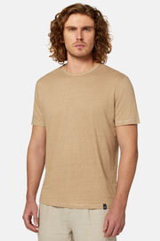 T-shirt van Stretch Linnen Jersey, Beige, hi-res