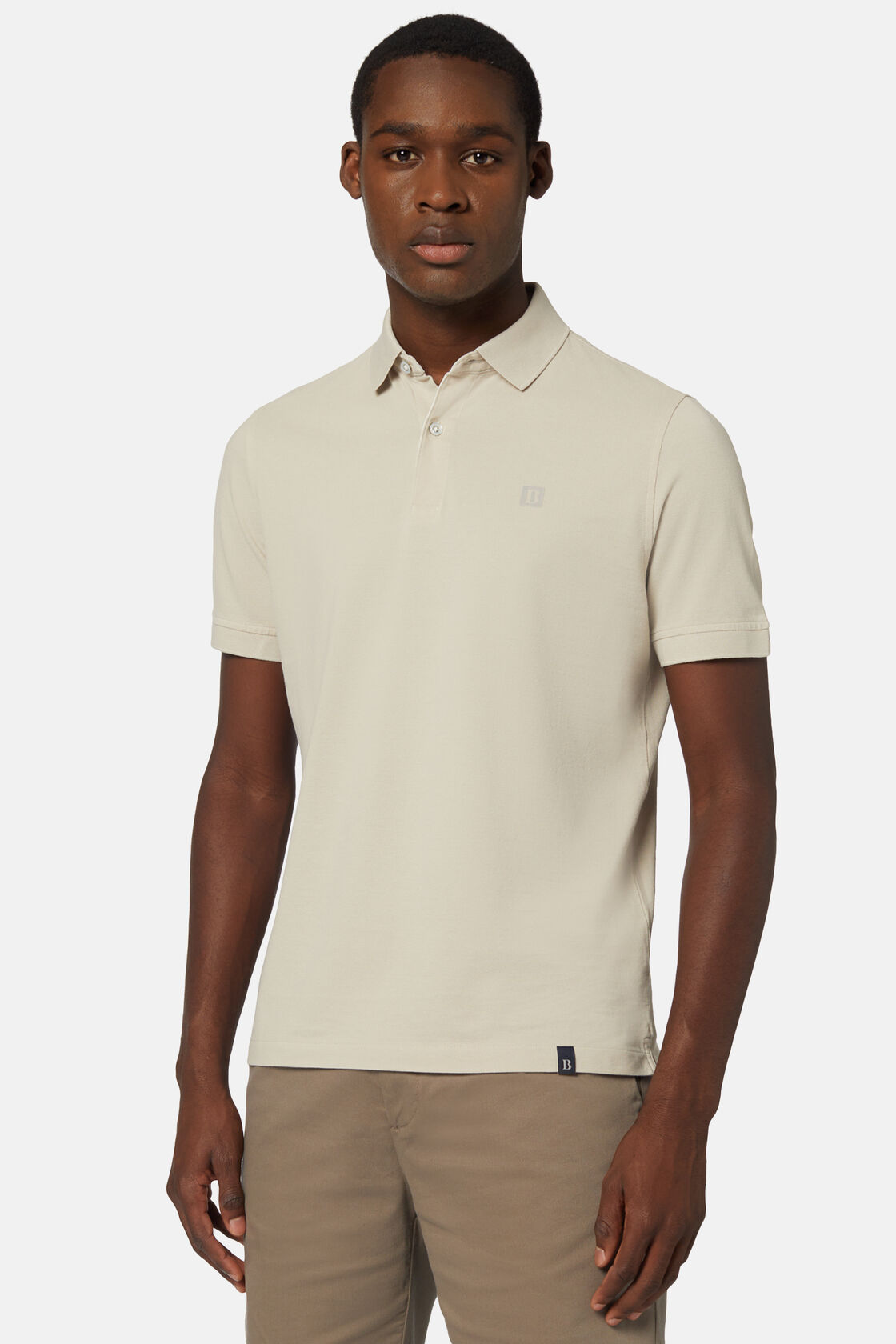 Cotton Piqué Polo Shirt, Beige, hi-res