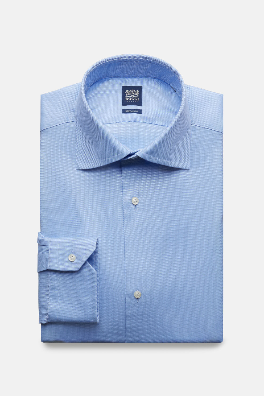 Camicia Azzurra In Cotone Dobby Regular Fit, Azzurro, hi-res