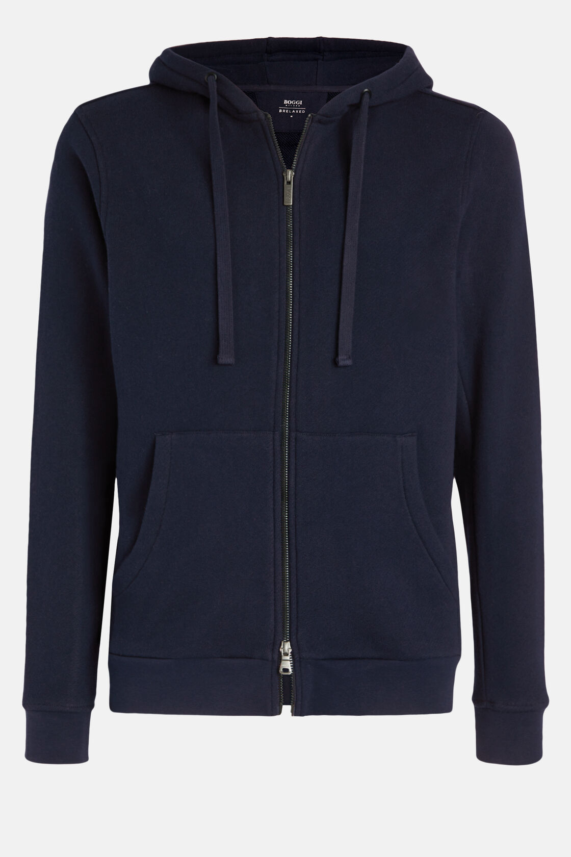 Full Zip Cotton Hooded Sweatshirt, Navy blue, hi-res