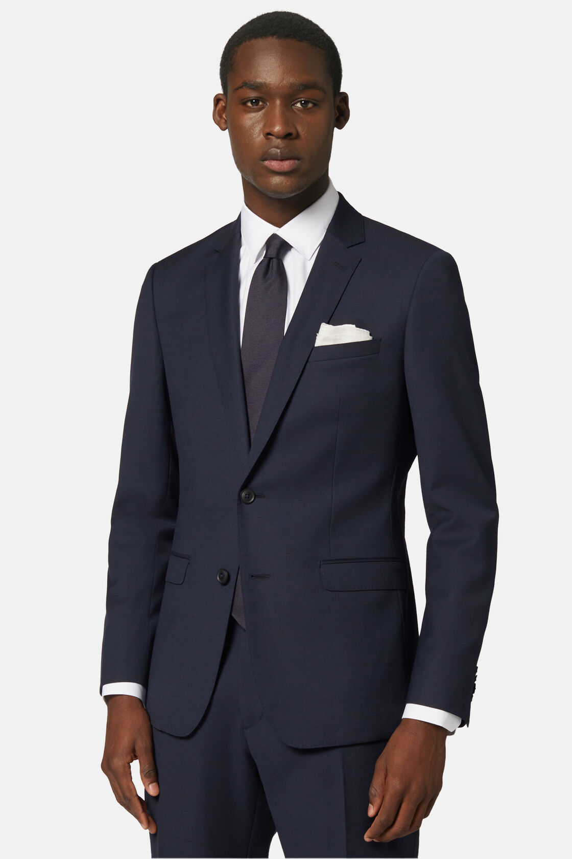 Micro patterned stretch wool jacket, Navy blue, hi-res