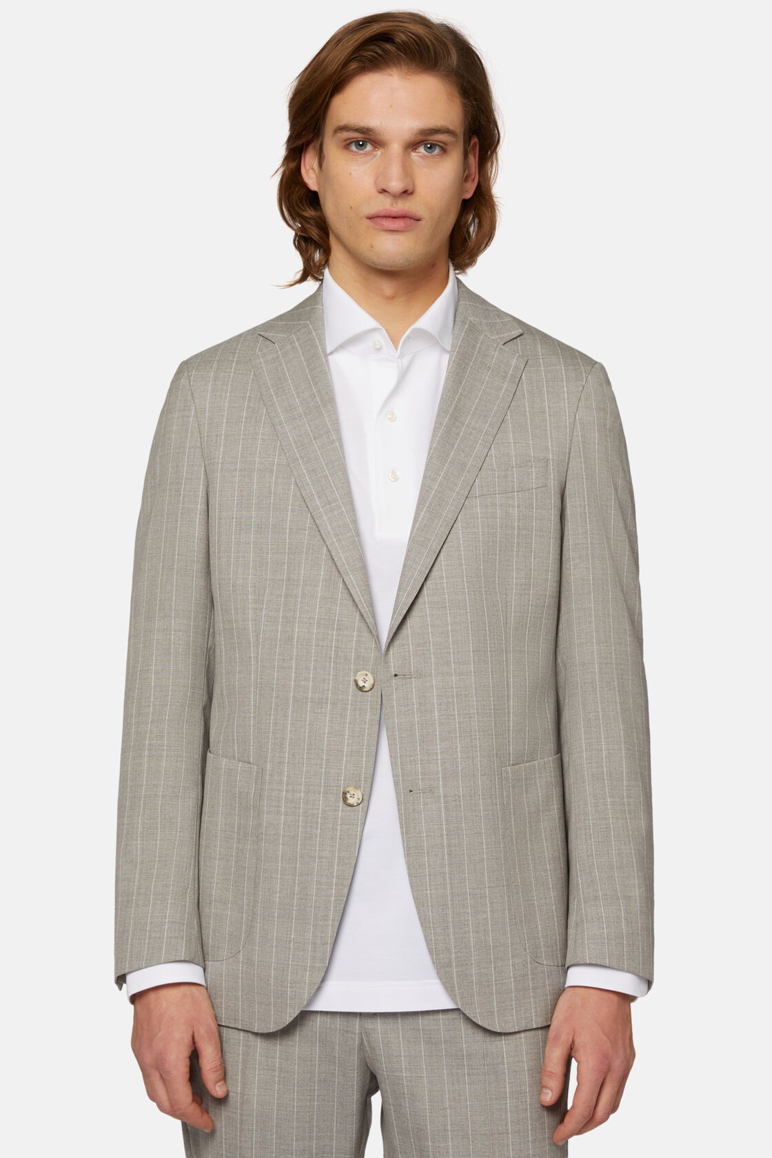 Ολόμαλλο ριγέ κοστούμι σε γκρι ανοιχτό χρώμα, light grey, hi-res
