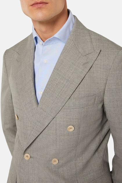 Ολόμαλλο σταυρωτό σακάκι σε γκρι ανοιχτό χρώμα, light grey, hi-res