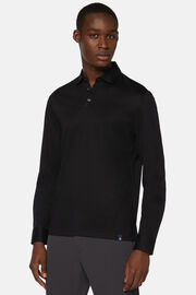 Long Sleeved Regular Fit Polo Shirt In Pima Cotton Jersey, Black, hi-res