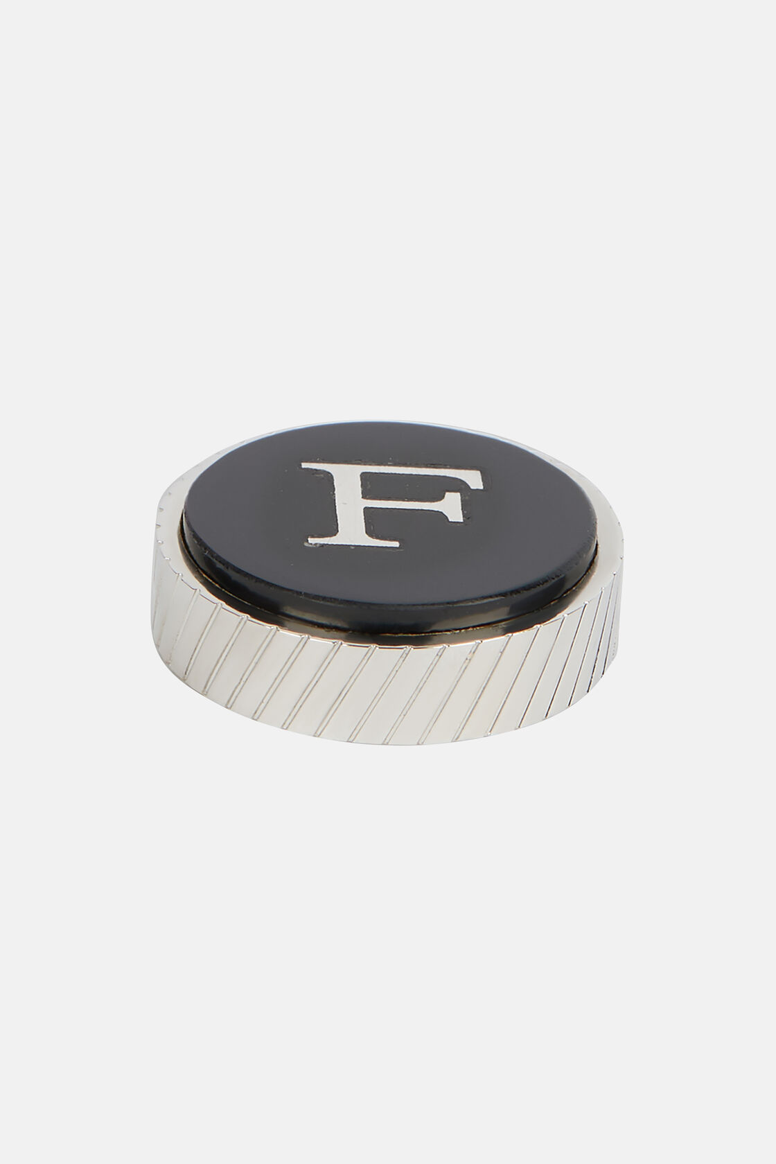 Circular letter f for cufflinks, Black, hi-res