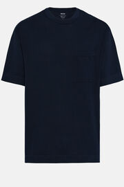 T-shirt Maille Bleu Marine En Coton Pima, bleu marine, hi-res
