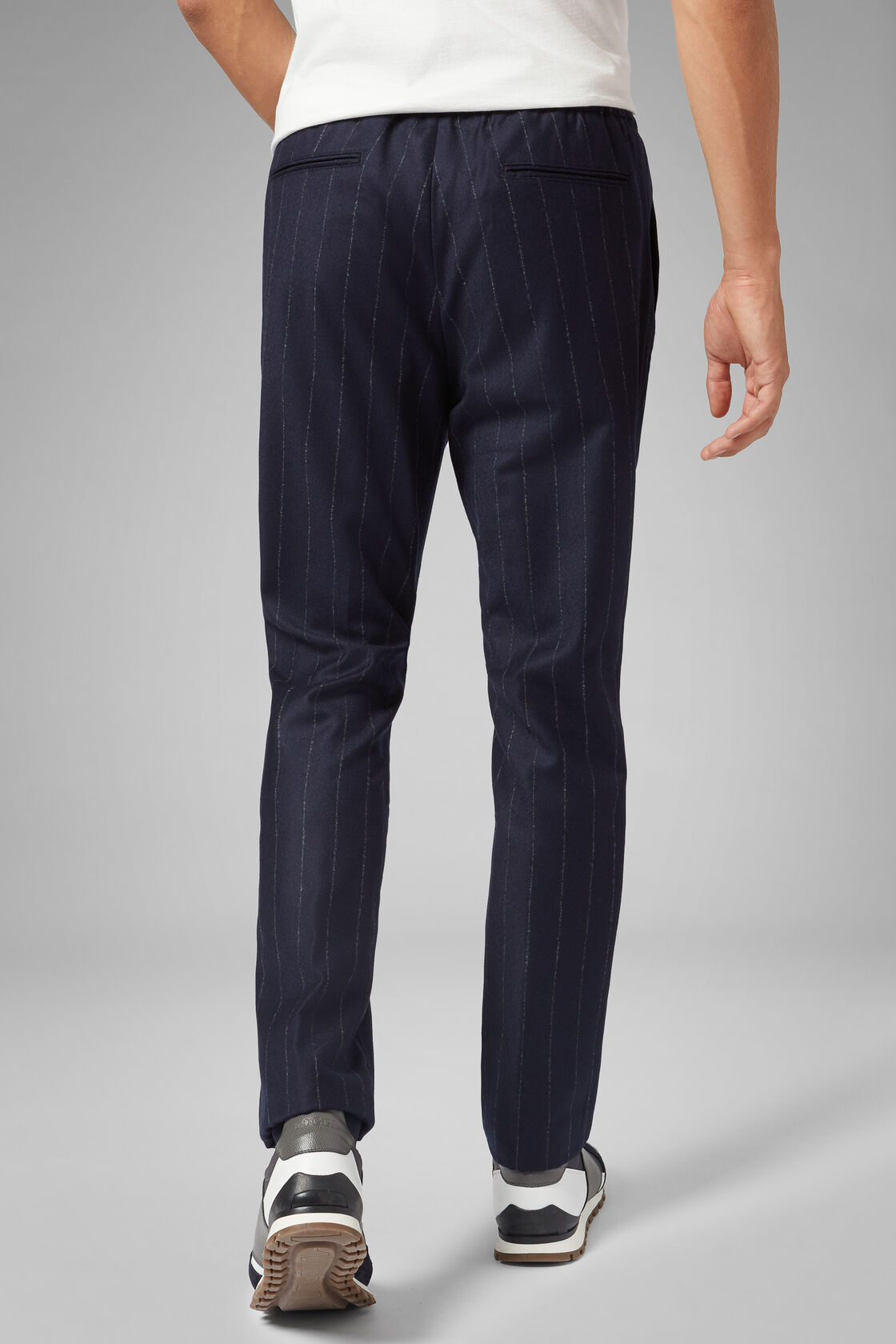 Regular Fit Pinstripe Flannel Trousers With Drawstring | Boggi