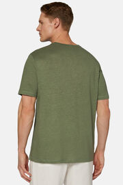 T-Shirt In Jersey Di Lino Stretch Elasticizzato, Militare, hi-res