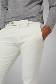 Slim Fit Stretch Cotton Satin Trousers, Cream, hi-res
