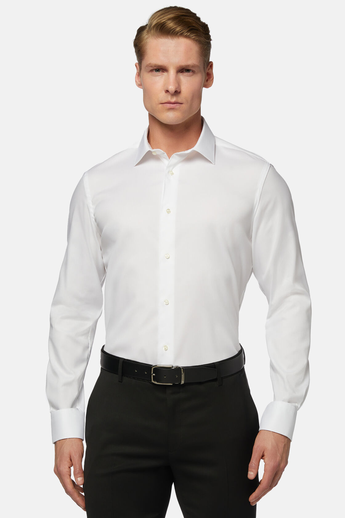 Λευκό πουκάμισο από βαμβακερό ύφασμα Pinpoint με στενή εφαρμογή., White, hi-res