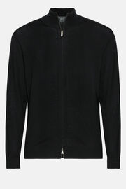 Schwarzer Pullover Mit Durchgehendem Reißverschluss Aus Merinowolle, Schwarz, hi-res