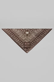 Mixed Paisley Print Wool And Yak Bandana, Dark brown, hi-res