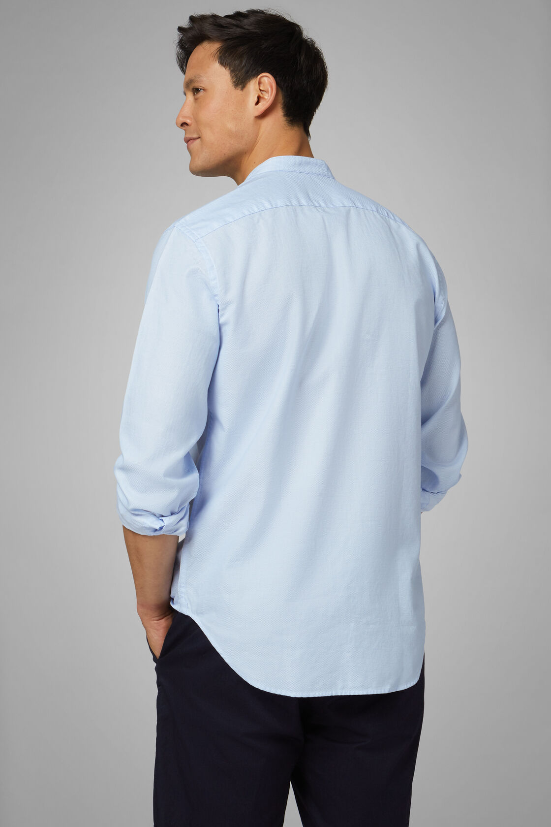 Camicia Azzurra Collo Coreano Regular Fit, , hi-res